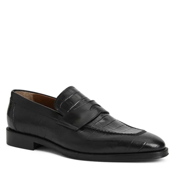 Nathan Penny Loafer- Black Croc^Bruno Magli Best Sale