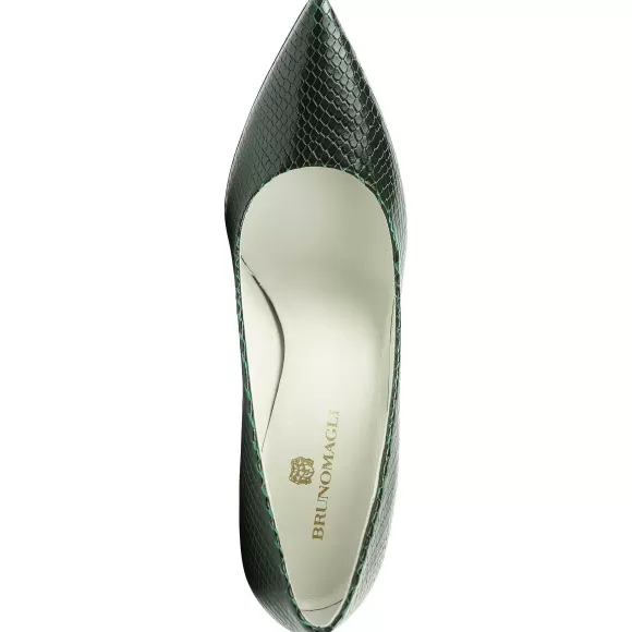 Telma Snake-Print Leather Pointed-Toe Pump - Emerald^Bruno Magli Fashion