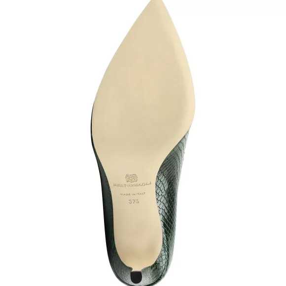 Telma Snake-Print Leather Pointed-Toe Pump - Emerald^Bruno Magli Outlet